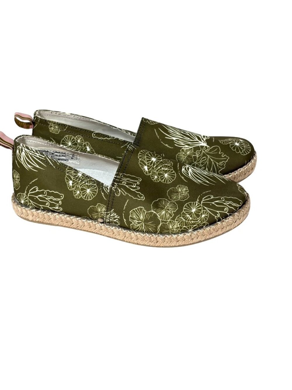 Vionic Beach Womens Size 6 Slip On Flat Shoes Espadrille Green White Floral Fabr